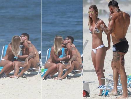 Lucas Lucco e Paula Monnerat beijaram muito na praia no dia 11 de abril